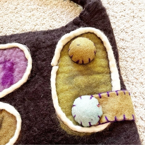 Rising Tide Felted Wool Handbag Brown Purple Applique Artsy Nepal Funky Festival - Picture 4 of 9